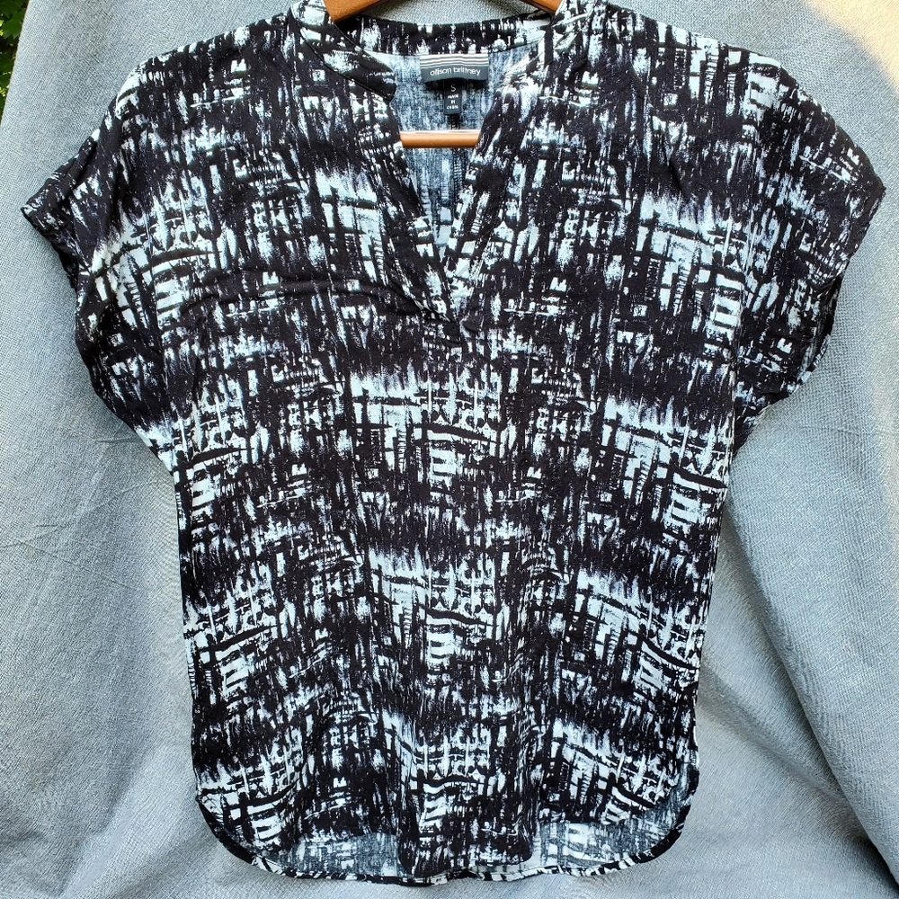 Allison Brittney Black and White Print Blouse Small